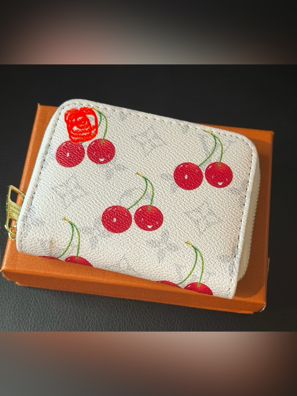 Cherry Print White Wallet - Women's Accessory